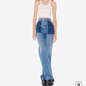 MOTHER Two-Tone Flare Jeans in Blue